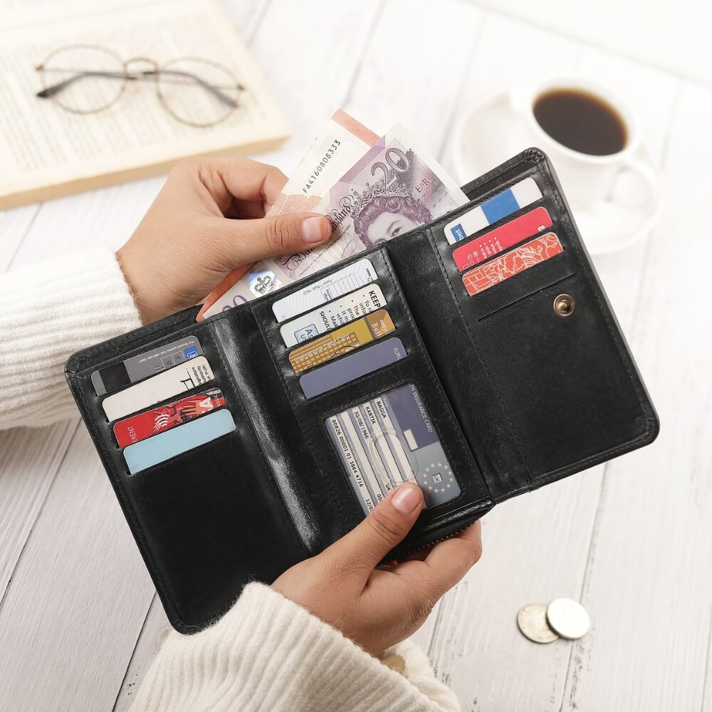 Zip Around Purse in Black - leather purse with RFID protection