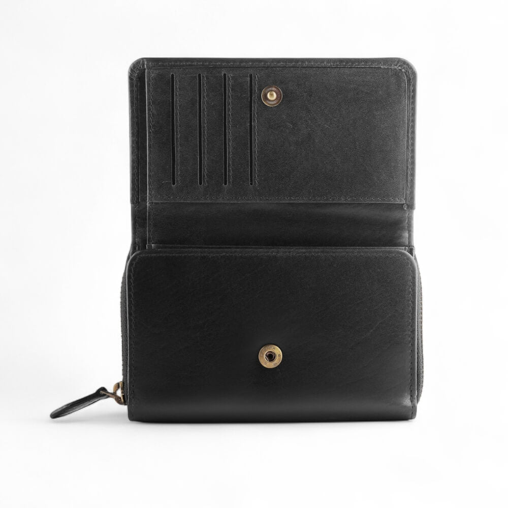 Zip Around Purse in Black - leather purse with RFID protection