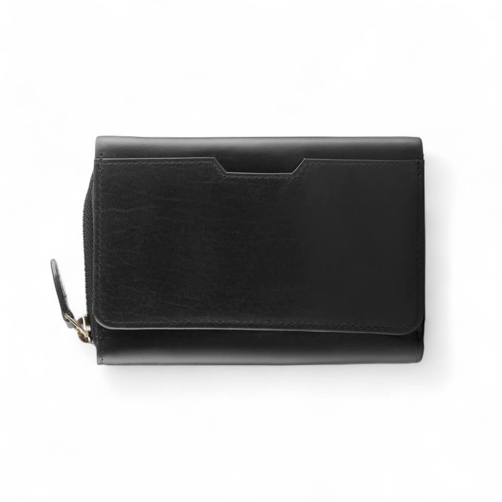 Zip Around Purse in Black - leather purse with RFID protection
