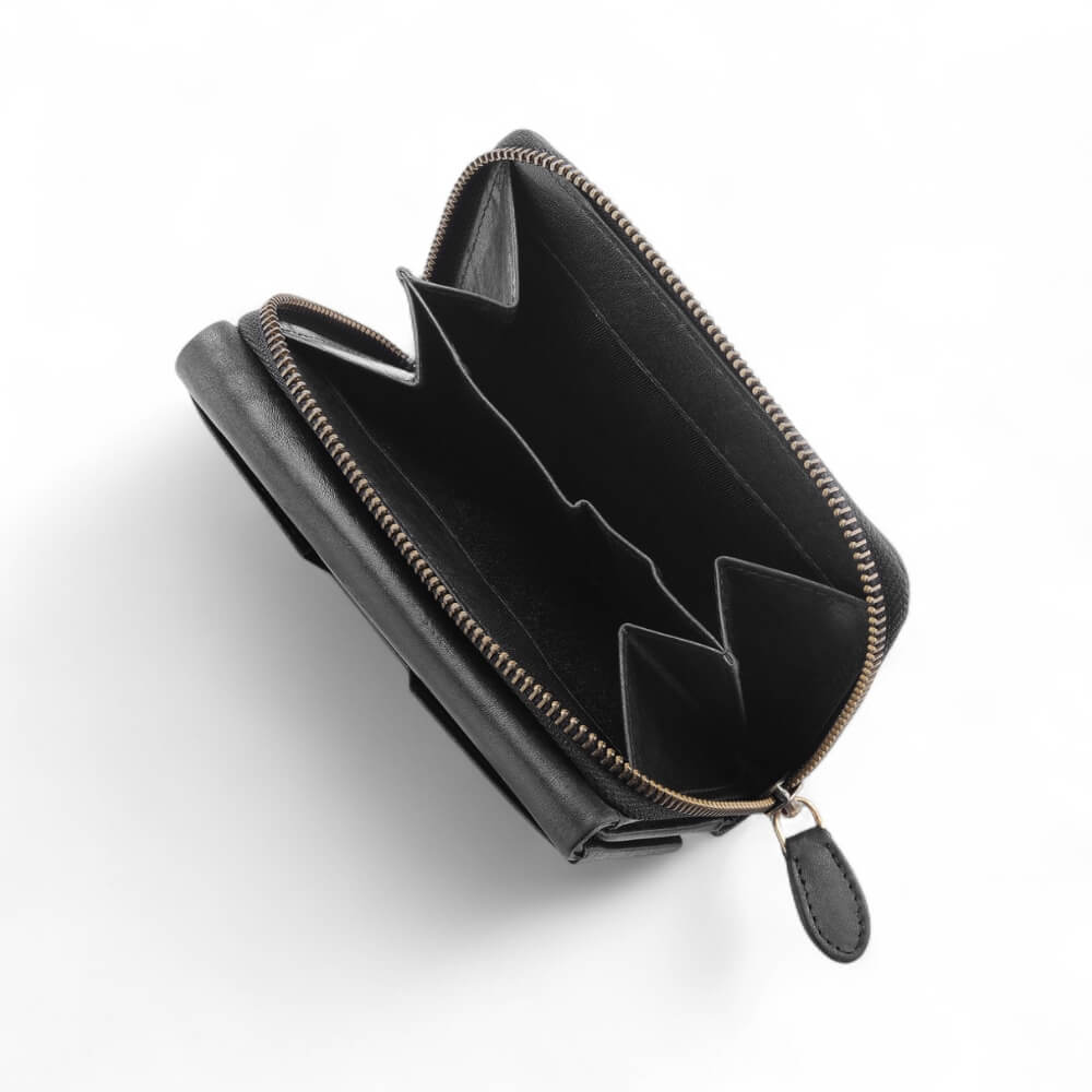 Zip Around Purse in Black - leather purse with RFID protection