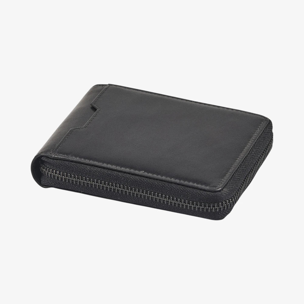 Top view of Black leather wallet  on a white background