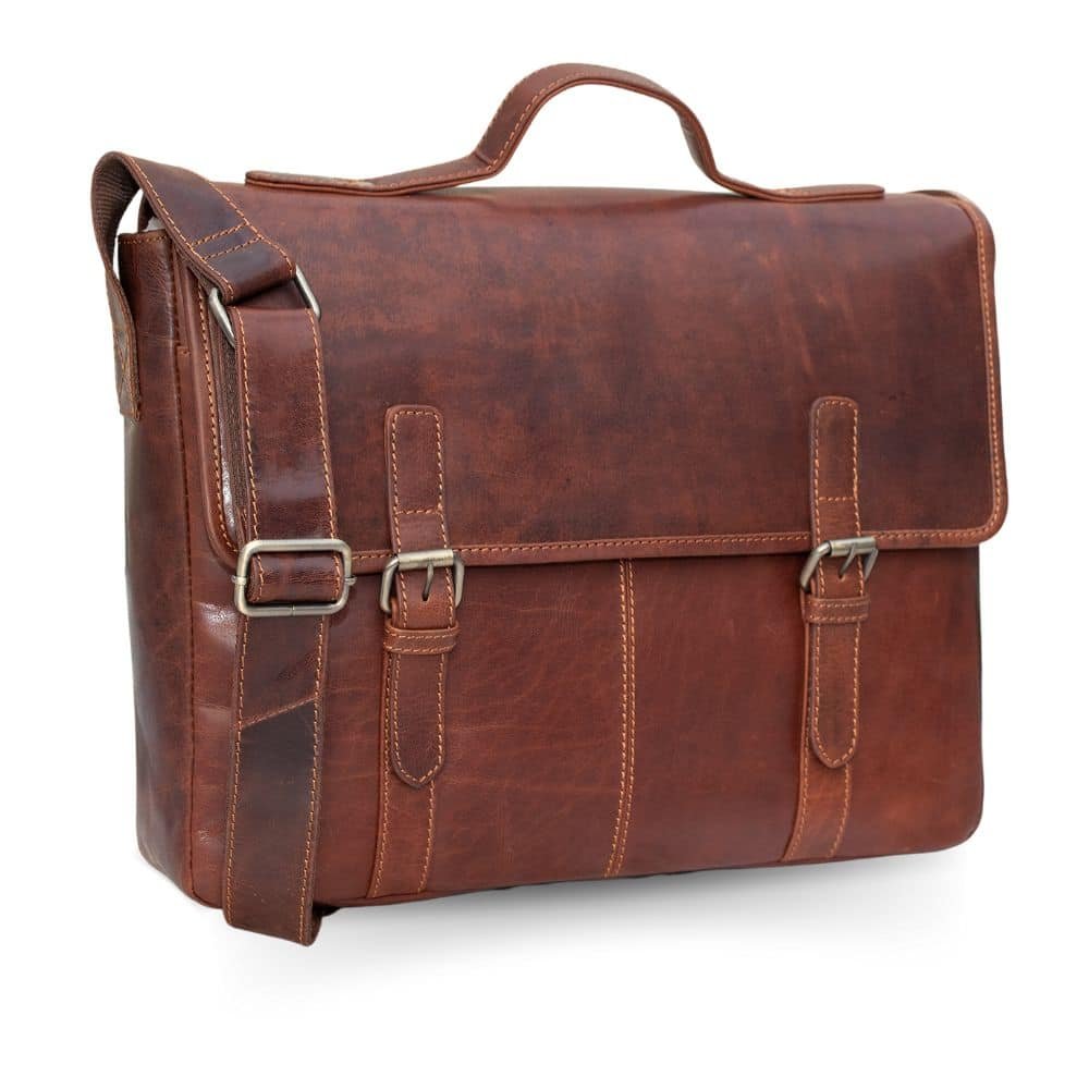 Bridge Briefcase With Leather Strap Brown 3_4th–GL10BRIEFCASEBRN
