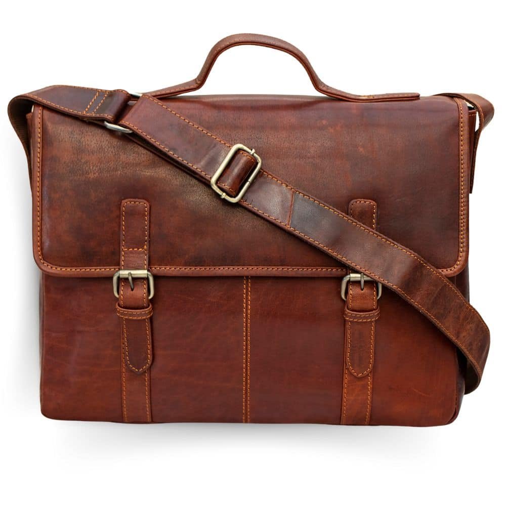 Bridge Briefcase With Leather Strap Brown-GL10BRIEFCASEBRN