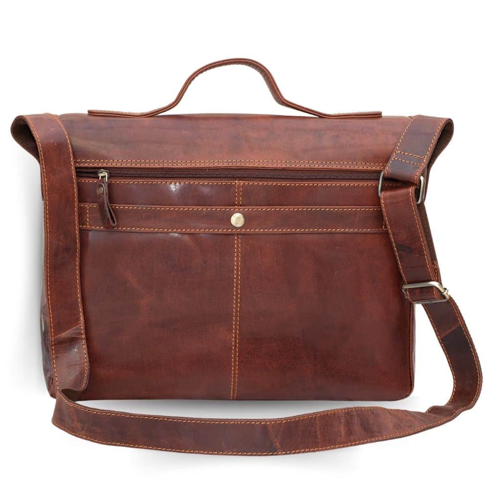 Bridge Briefcase With Leather Strap Brown back-GL10BRIEFCASEBRN