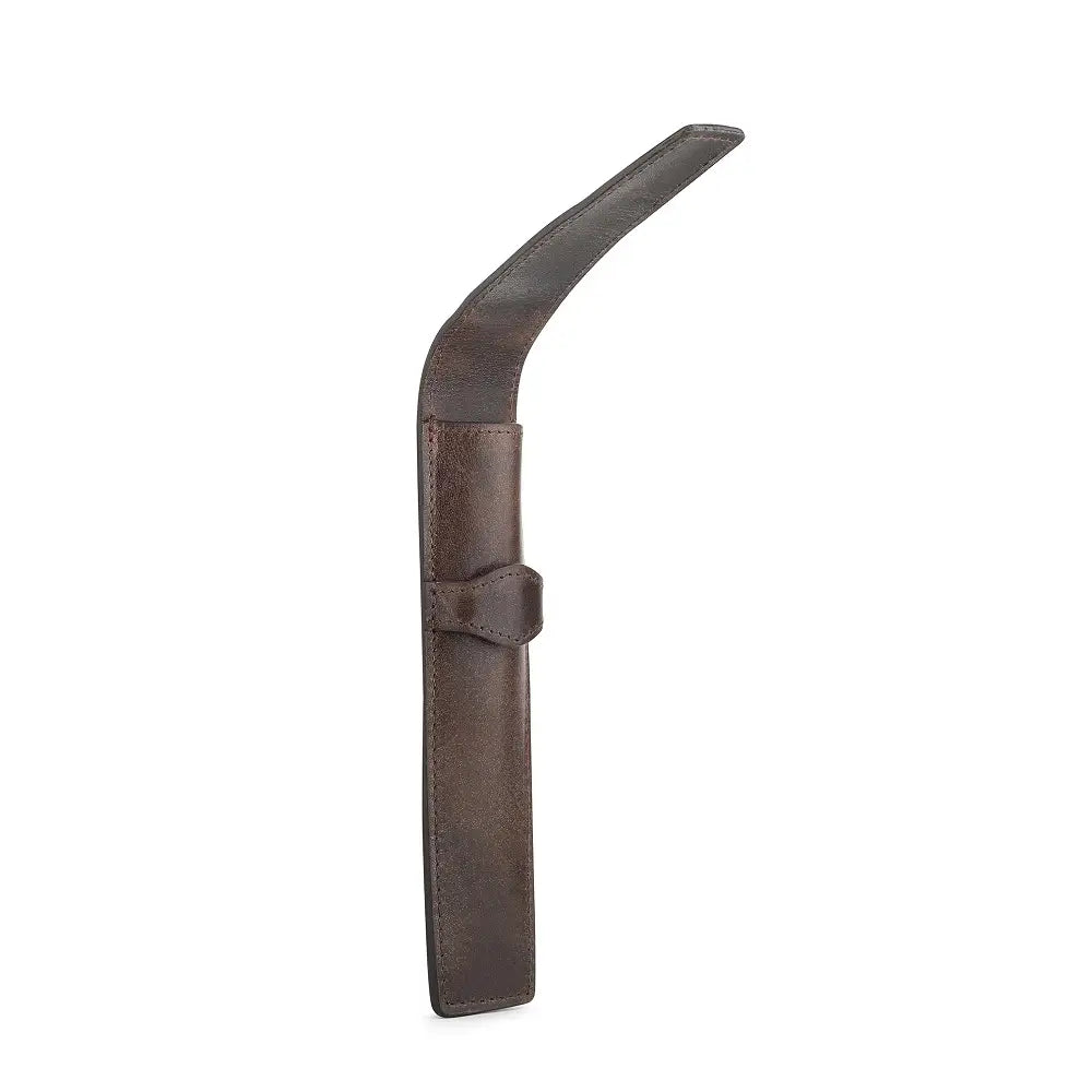 Open view of Brown leather pen holder  on a white background