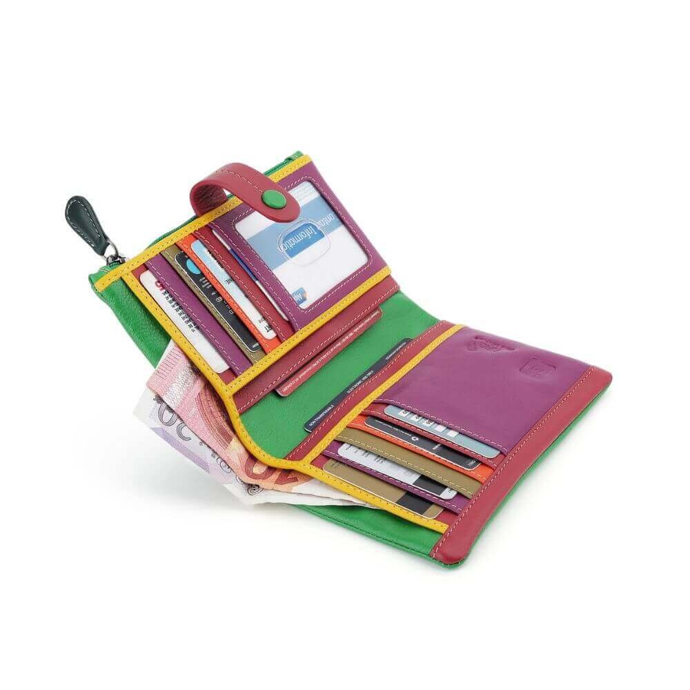 Capri Multi coloured medium bi fold purse – 6800 Green open