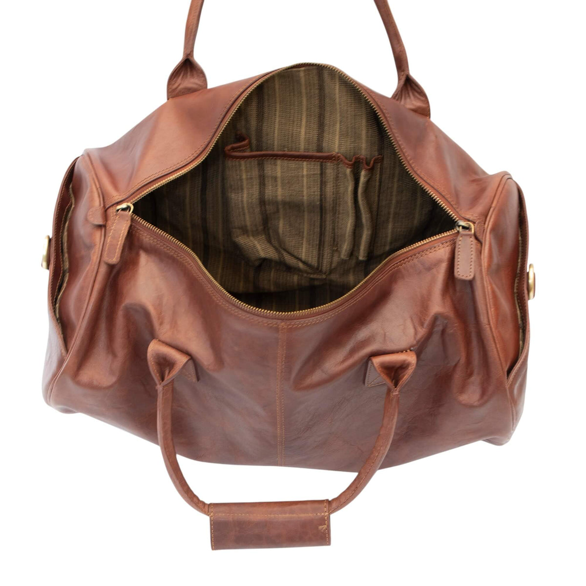 Essential Leather Duffle Bag - vintage-finish leather weekend bag