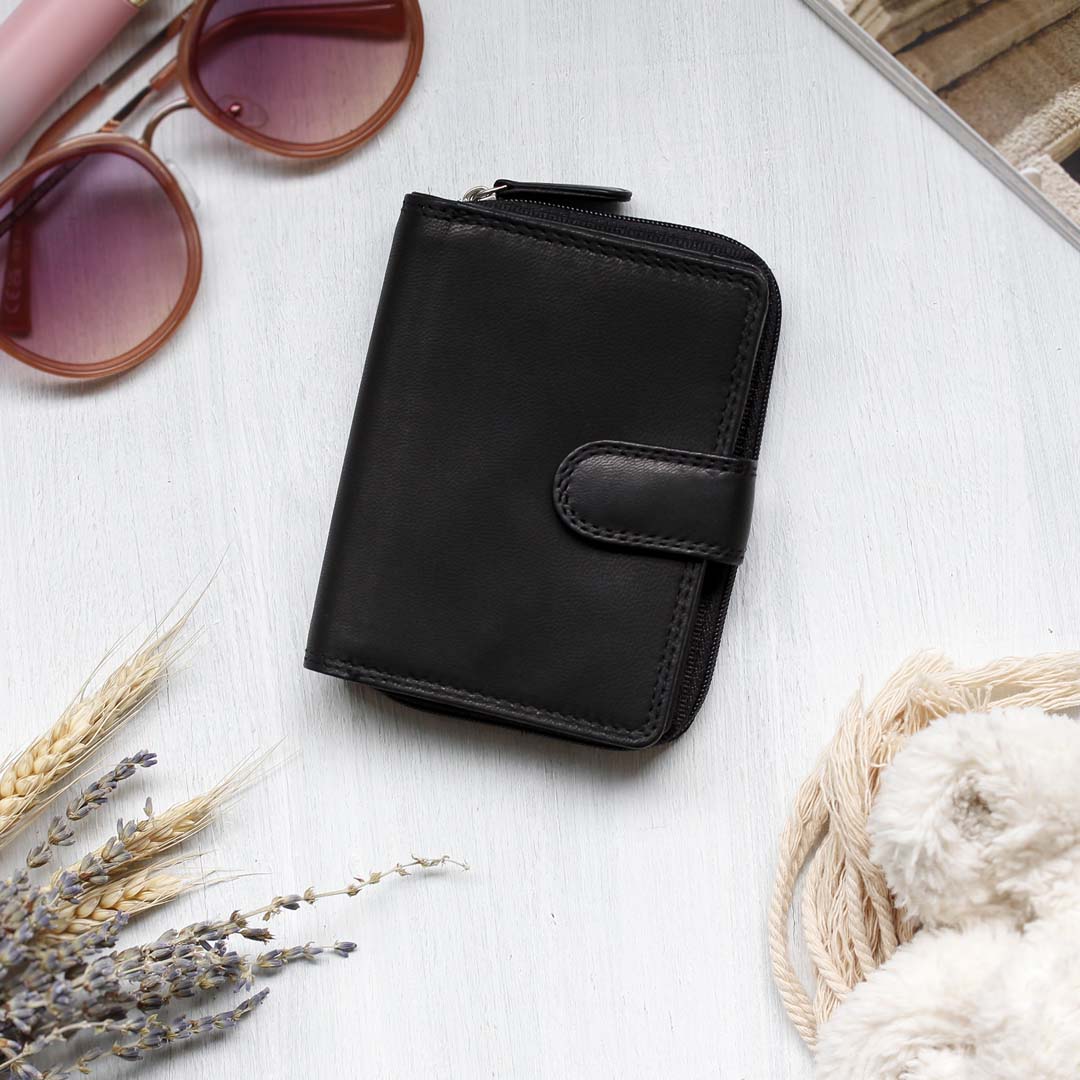 Jane Leather Bifold Purse - Black