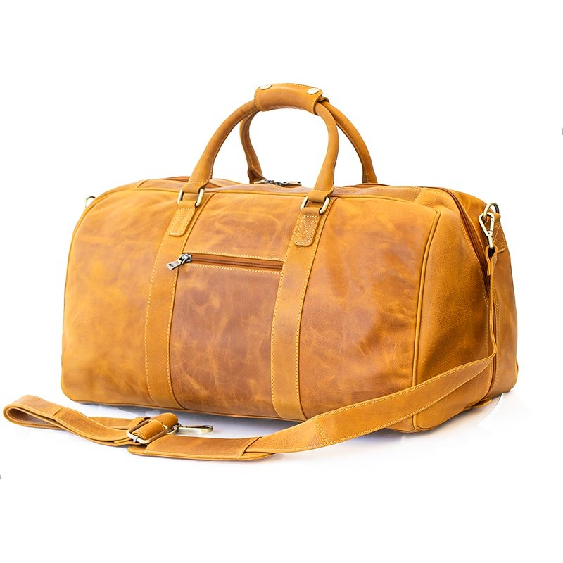 Large Leather Duffle Bag Columbia Yellow strap visible view