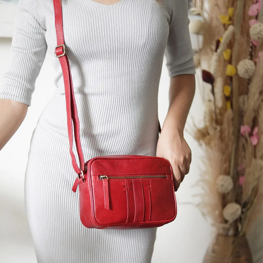 Leather Crossbody Bag Arizona Red-8