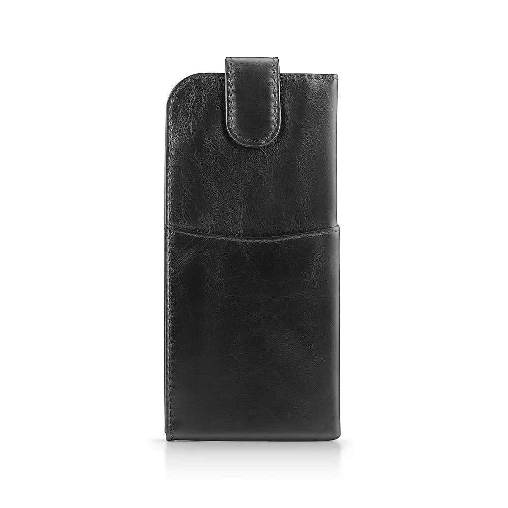 Front view of Black Leather Glasses Case
