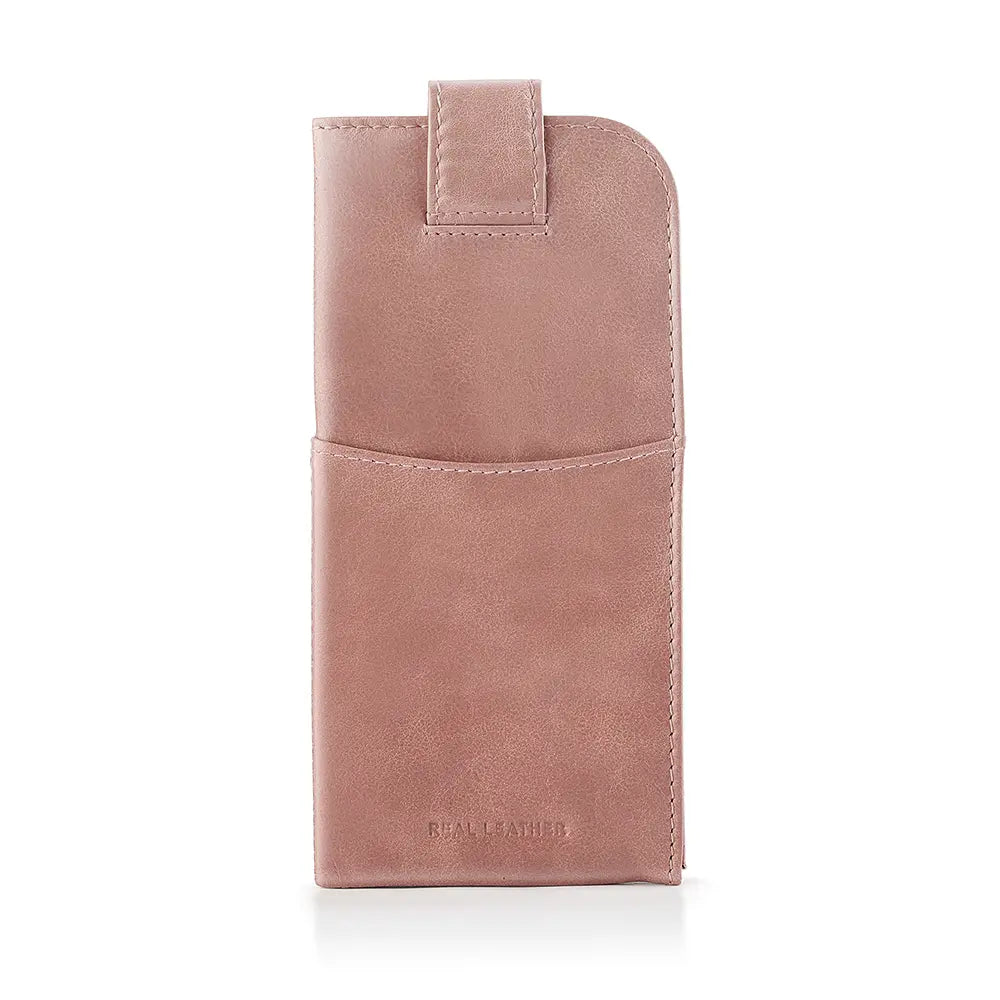 Front view of Cognac  Leather Glasses Case