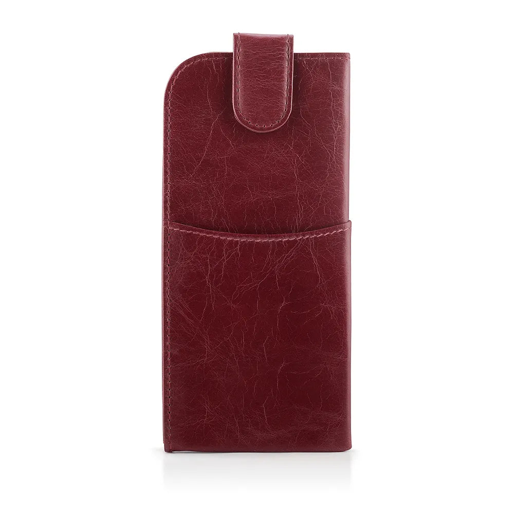 Front view of Bordeaux Leather Glasses Case