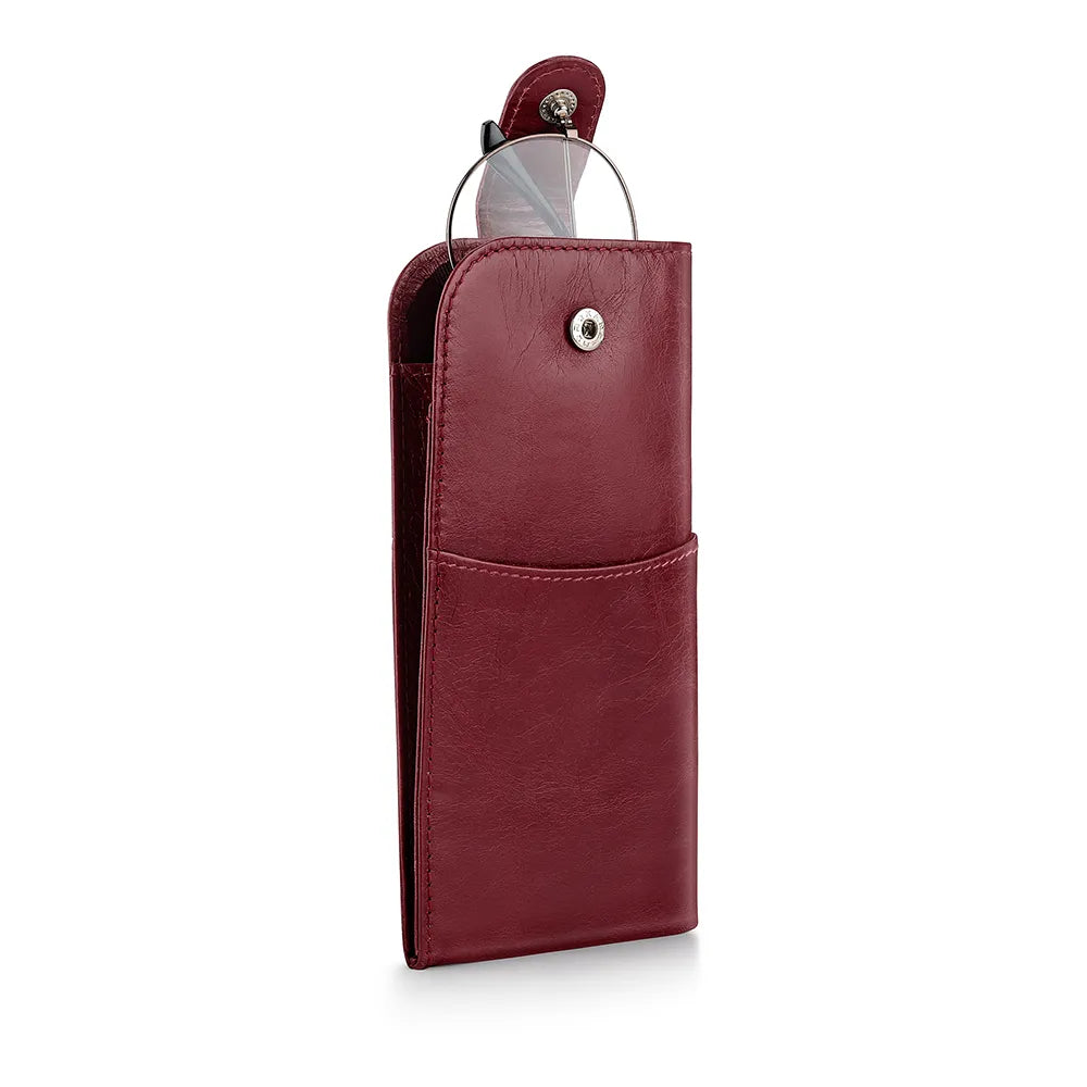 Front view of Bordeaux Leather Glasses Case