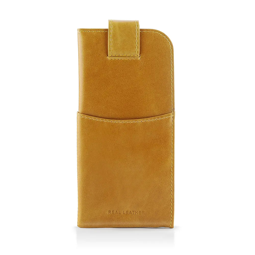 Front view of Yellow Leather Glasses Case
