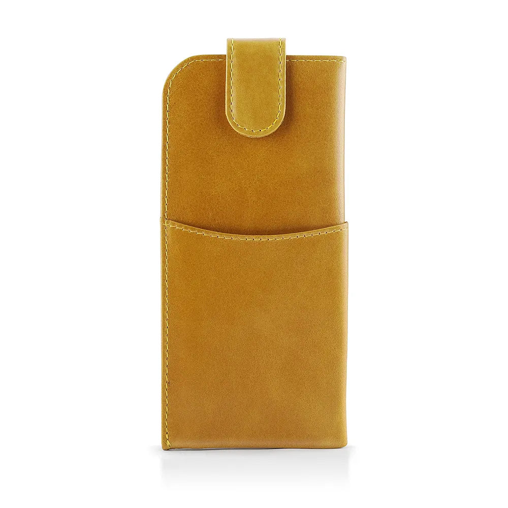 Front view of Yellow Leather Glasses Case