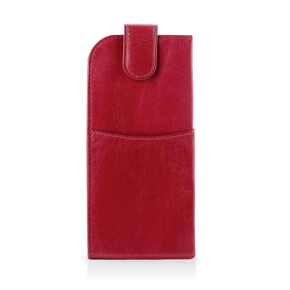 Front view of Red Leather Glasses Case