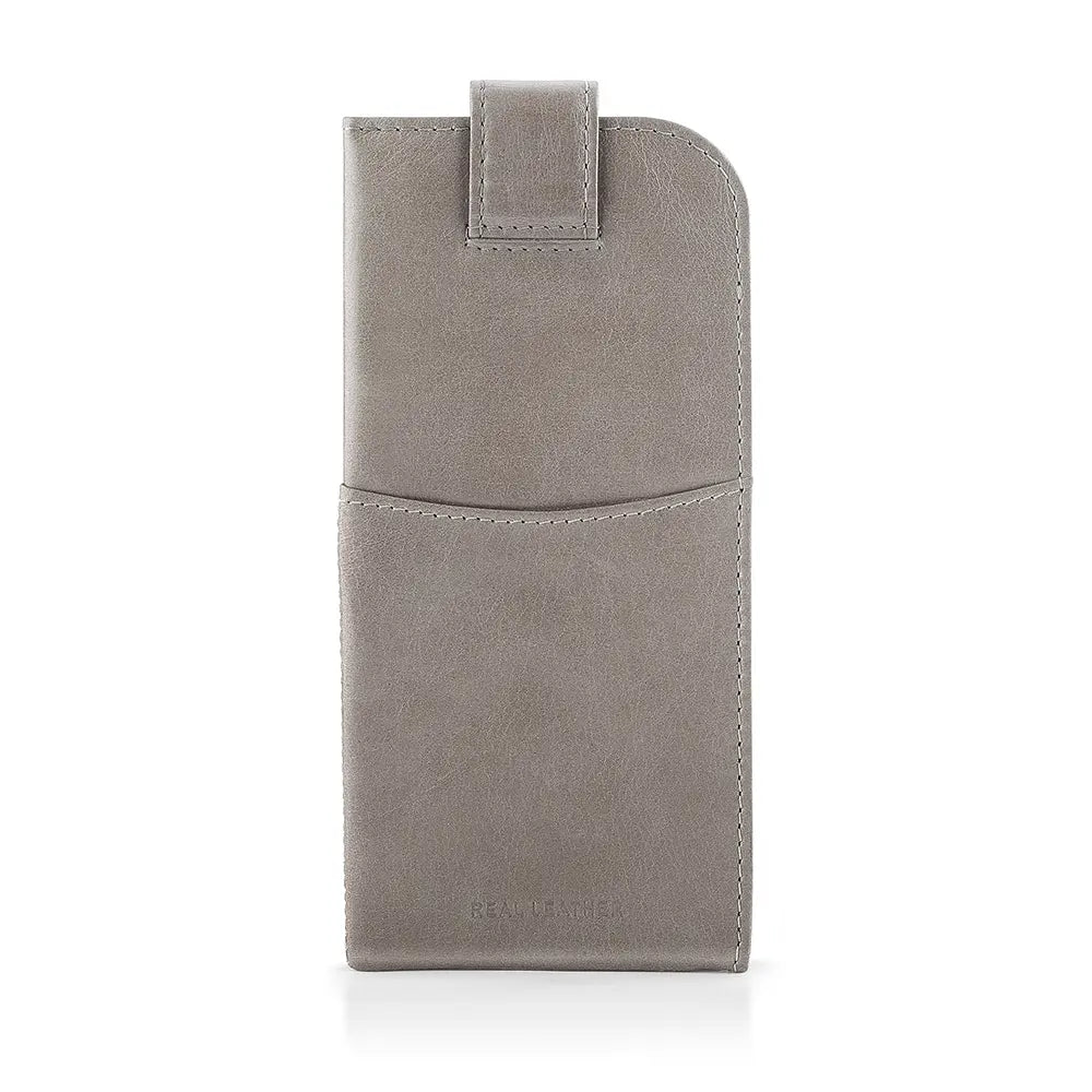 Front view of Grey Leather Glasses Case