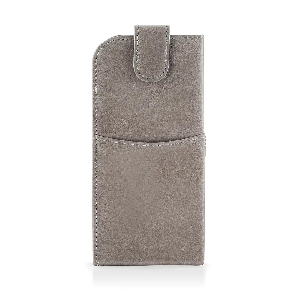 Front view of Grey Leather Glasses Case