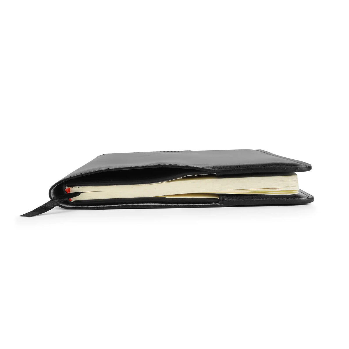 Black leather diary cover on a white background