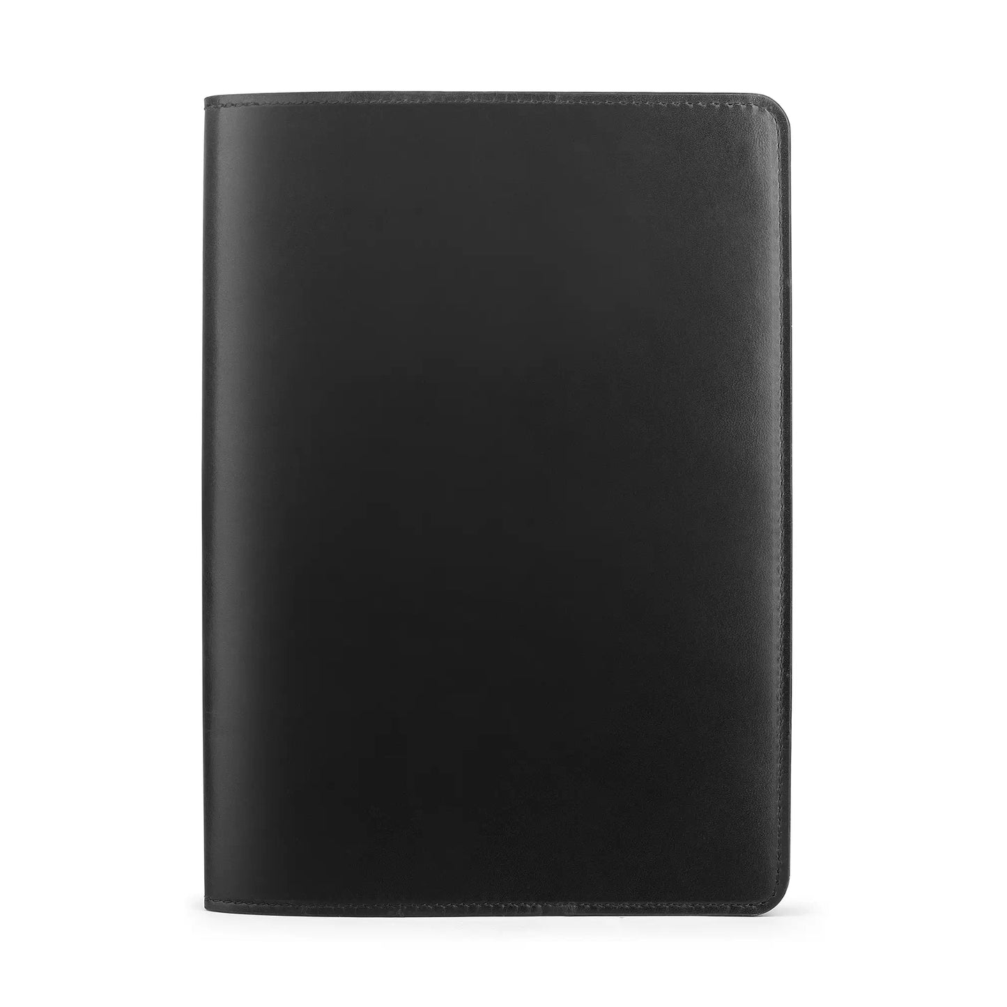 Black leather notebook on a white background