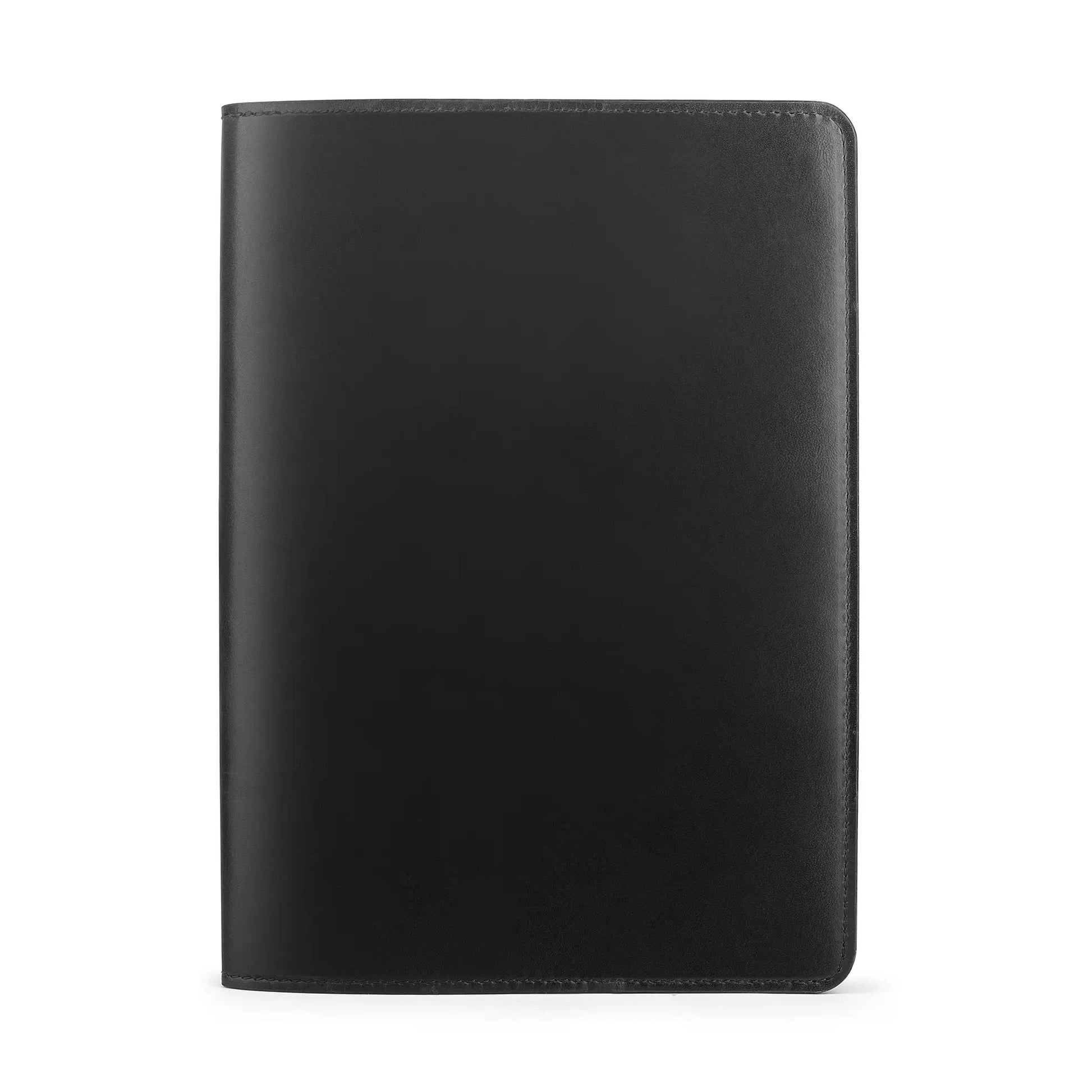 Black leather notebook on a white background