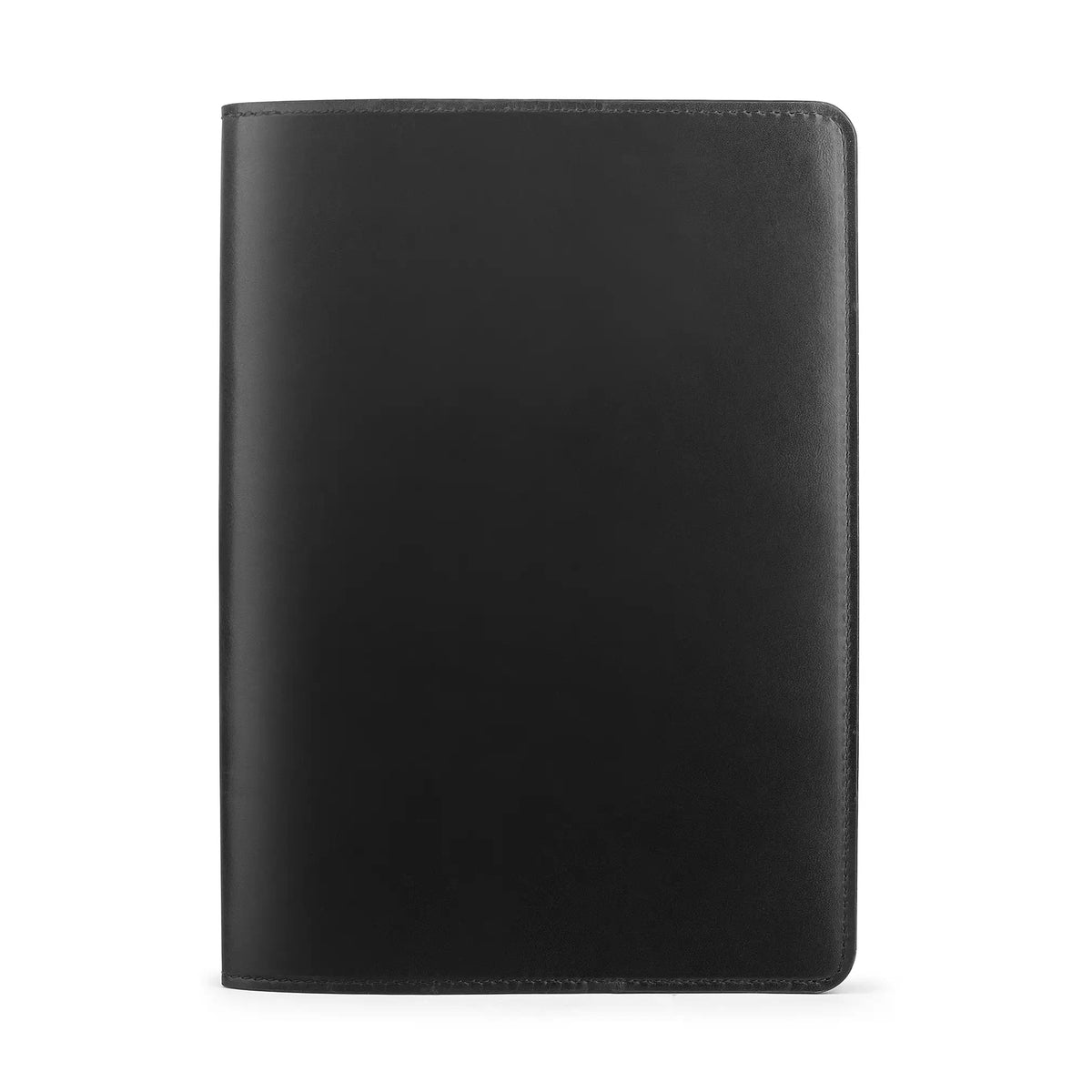 Black leather notebook on a white background