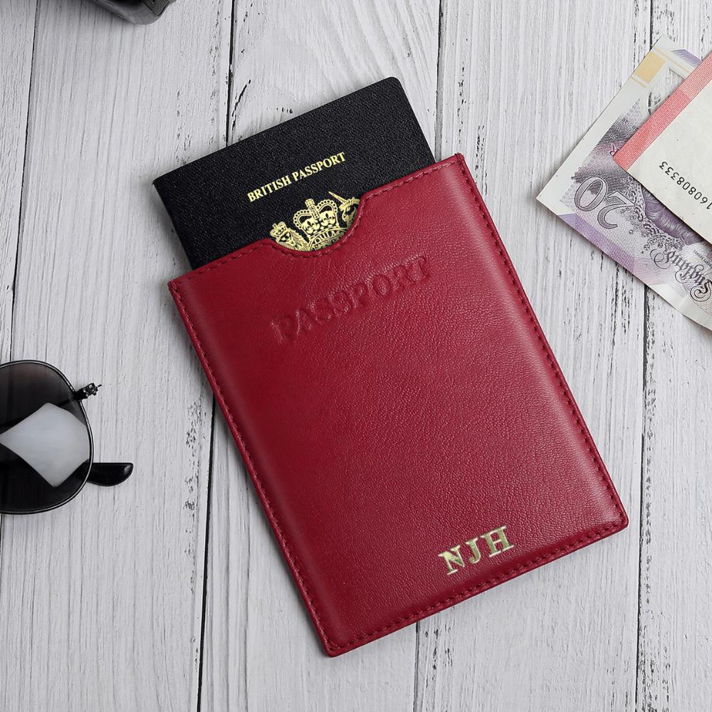 Leather Passport Cover in Red
