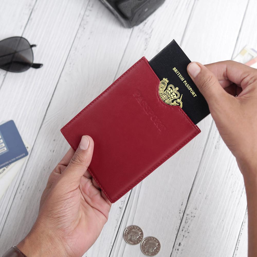 Leather Passport Cover in Red
