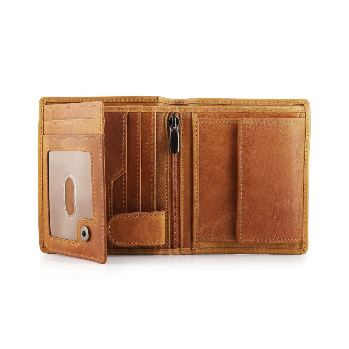 Leather Wallet Trifold in Tan - tan leather trifold wallet with RFID protection