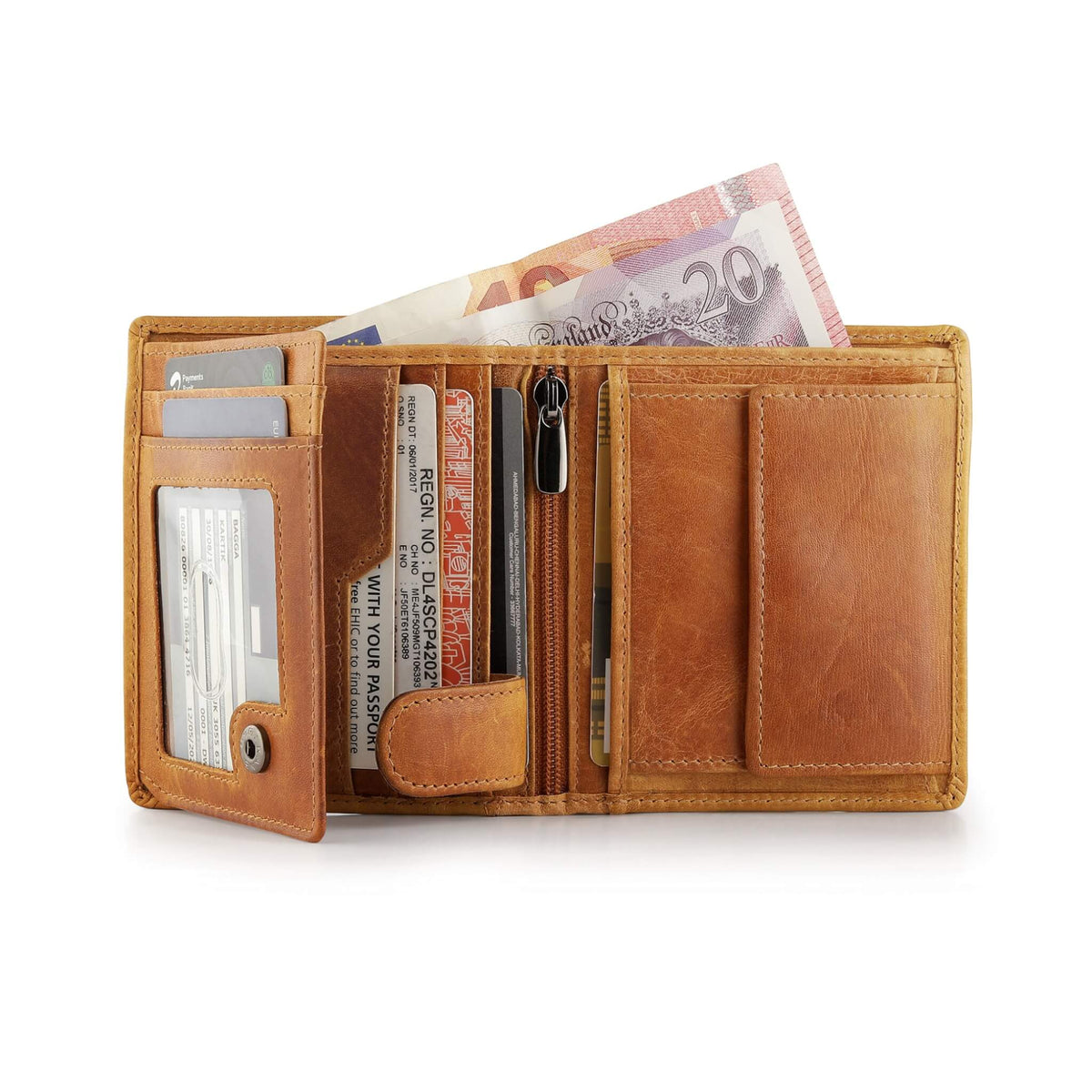 Leather Wallet Trifold in Tan - tan leather trifold wallet with RFID protection