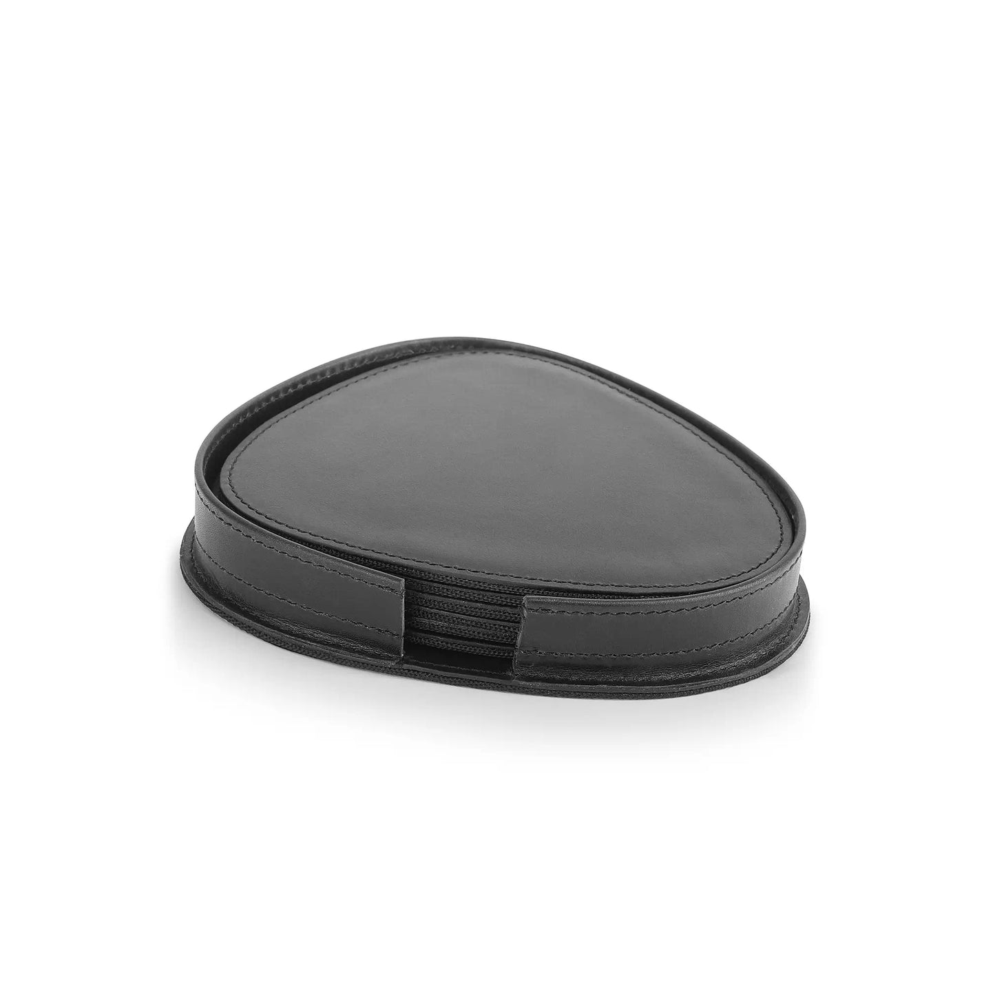 Black leather coaster set  on a white background