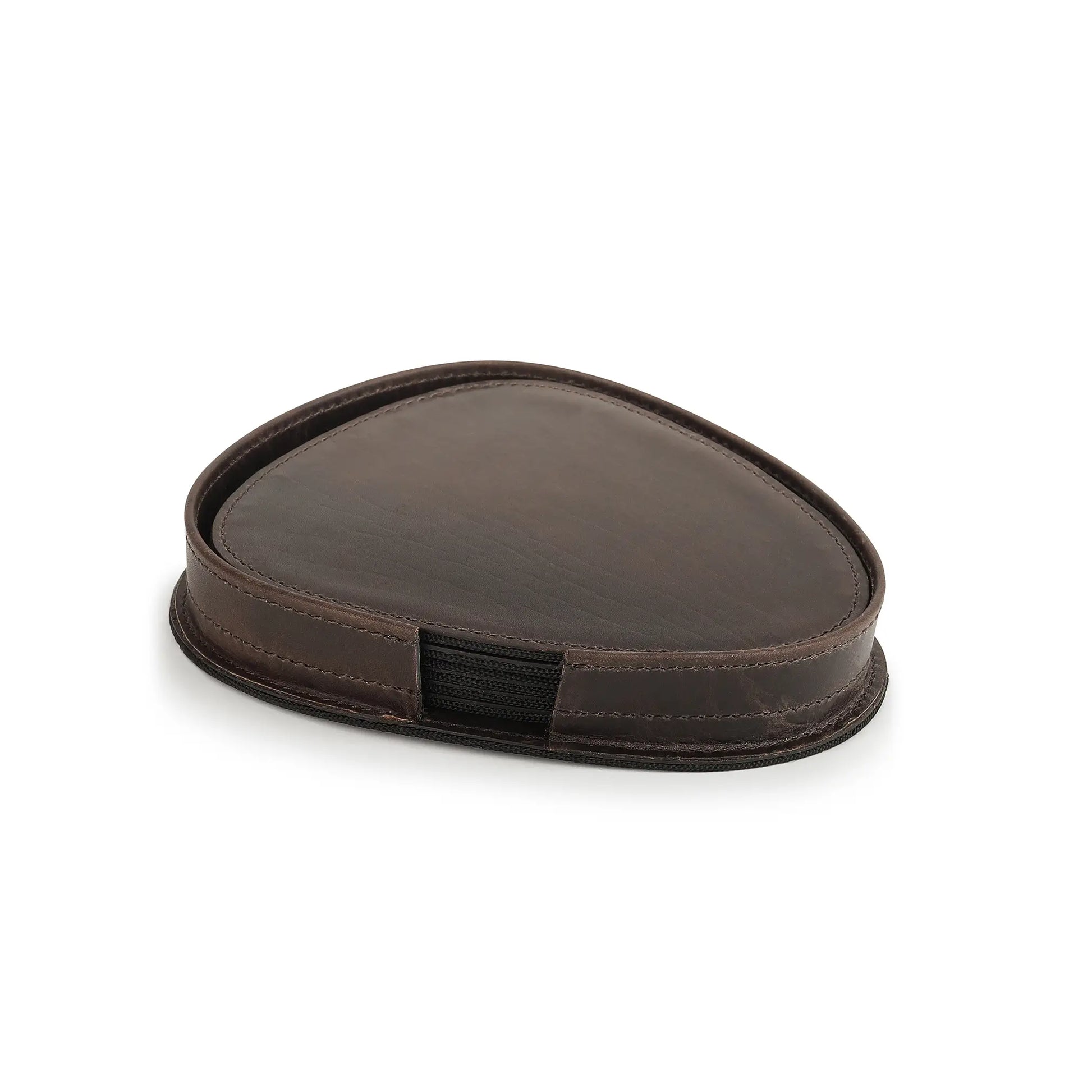 Brown leather coaster set  on a white background