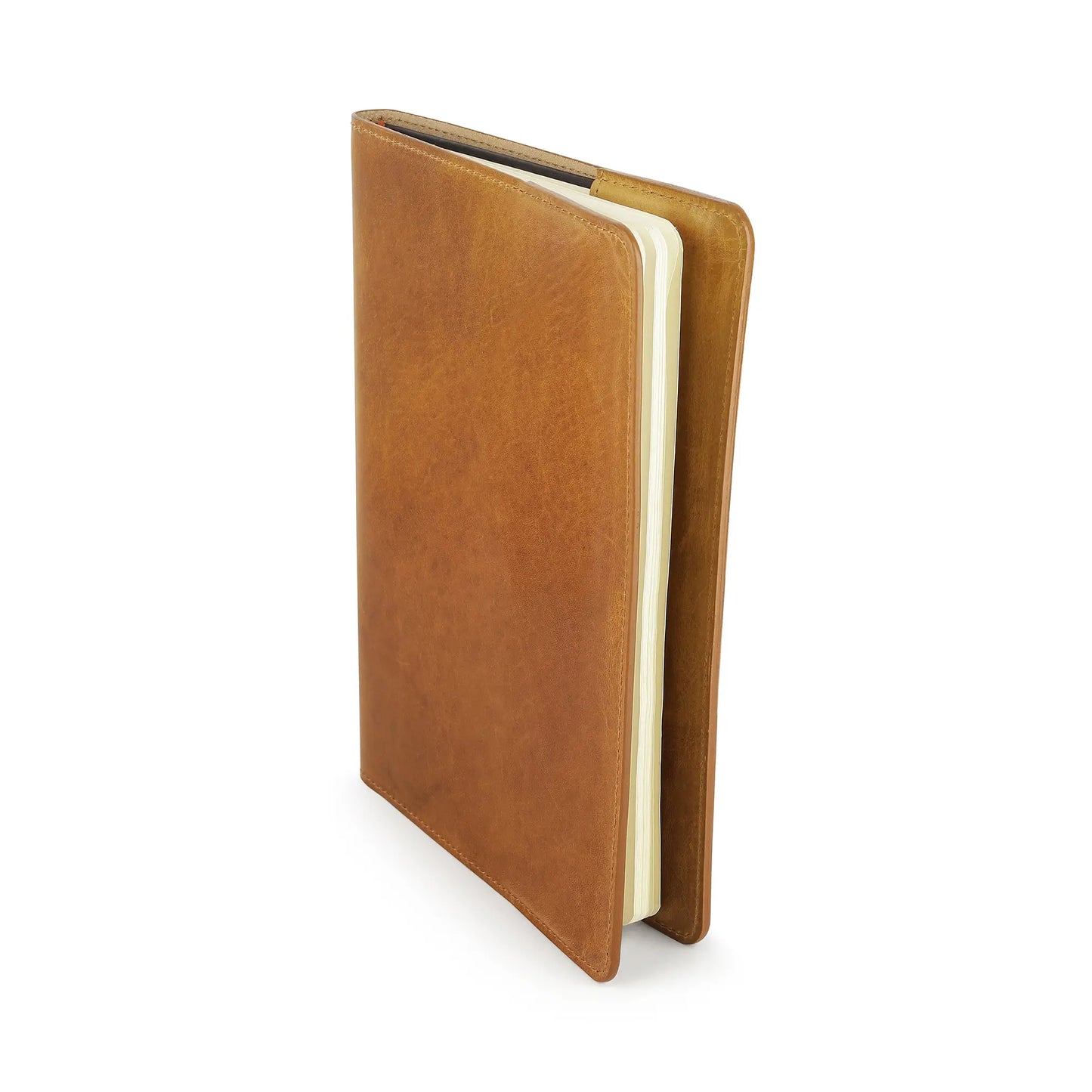 Tan  leather diary cover on a white background