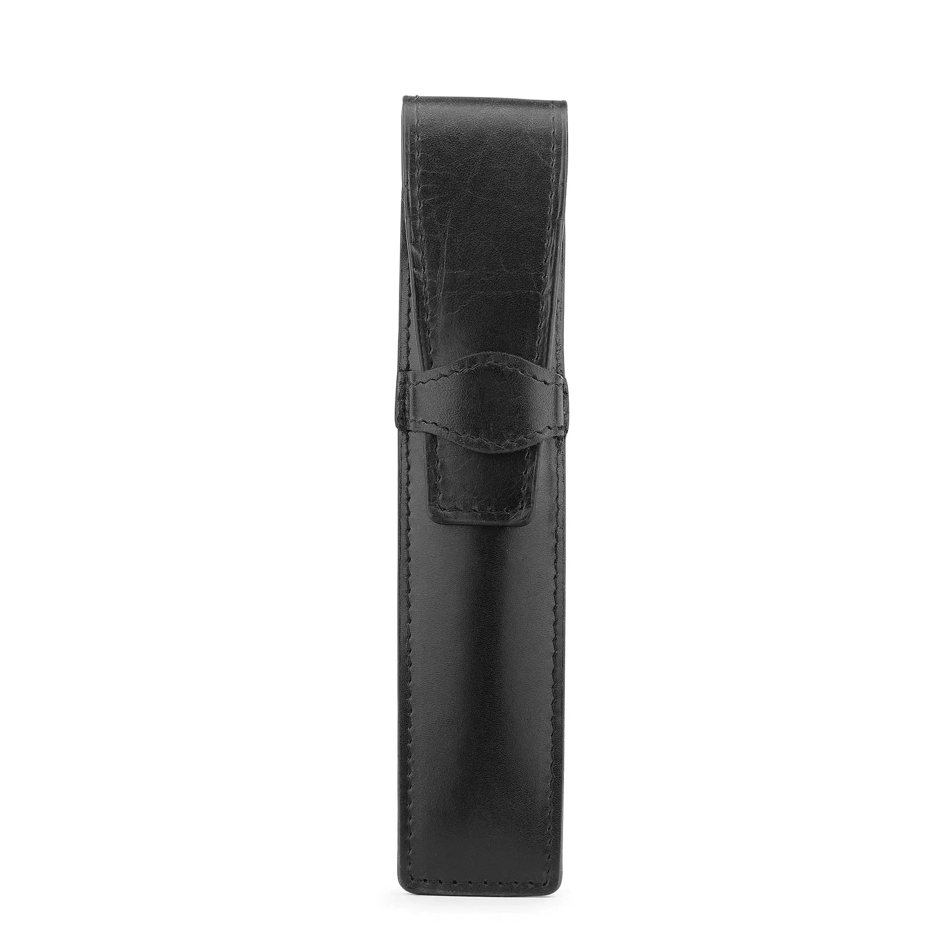 Black leather pen holder on a white background