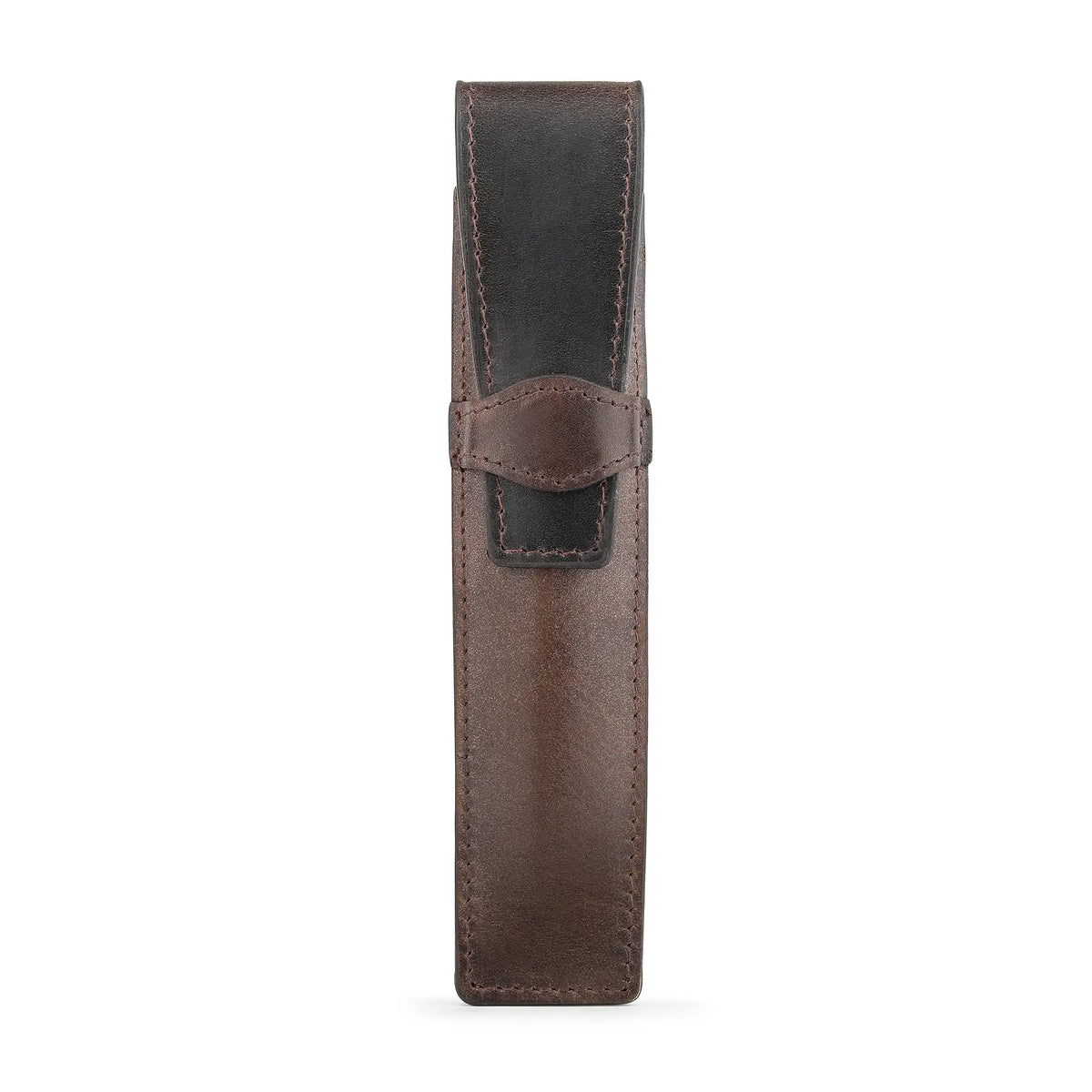 Brown leather pen holder on a white background