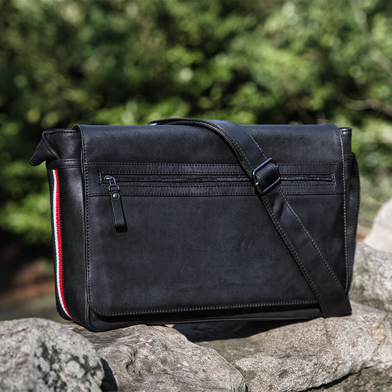 Men's Leather Laptop Messenger Bag with Texan Stripe