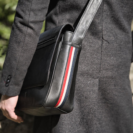 Men's Leather Laptop Messenger Bag with Texan Stripe