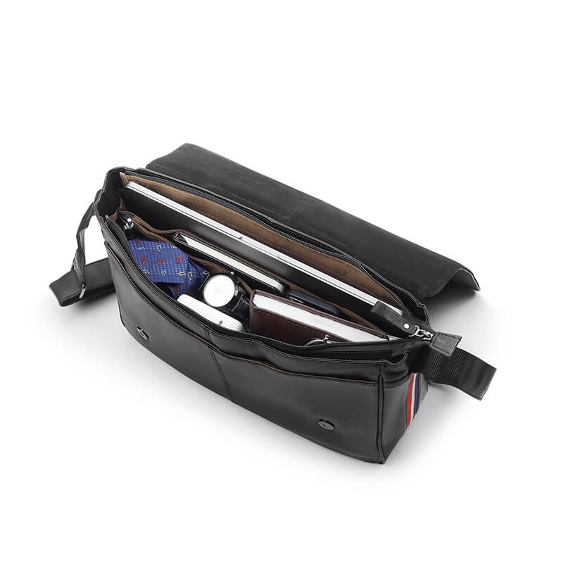 Men's Leather Laptop Messenger Bag with Texan Stripe