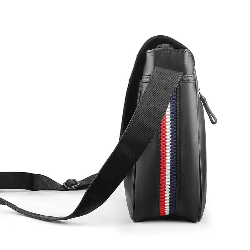 Men's Leather Laptop Messenger Bag with Texan Stripe