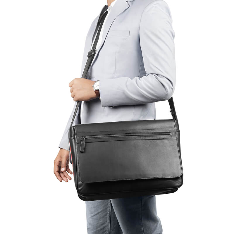 Men's Leather Laptop Messenger Bag with Texan Stripe