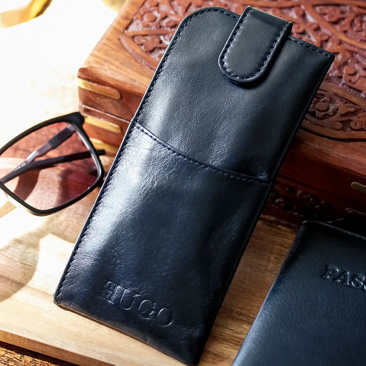 soft leather glasses case with personalised embossed name