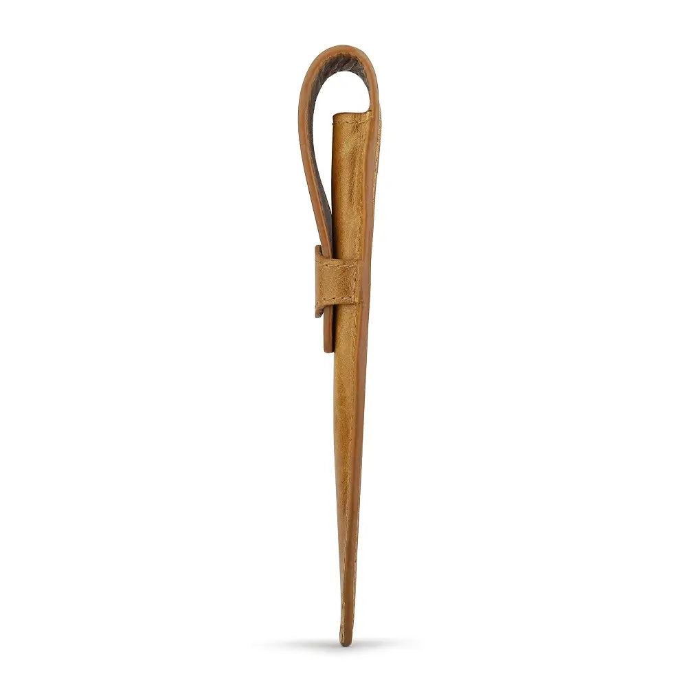 Tan  leather pen holder on a white background