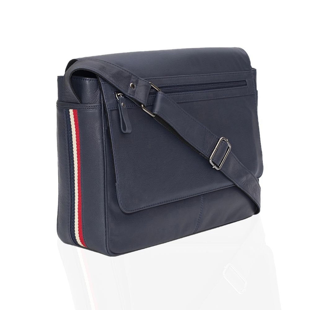 Men's Leather Laptop Messenger Bag with Texan Stripe