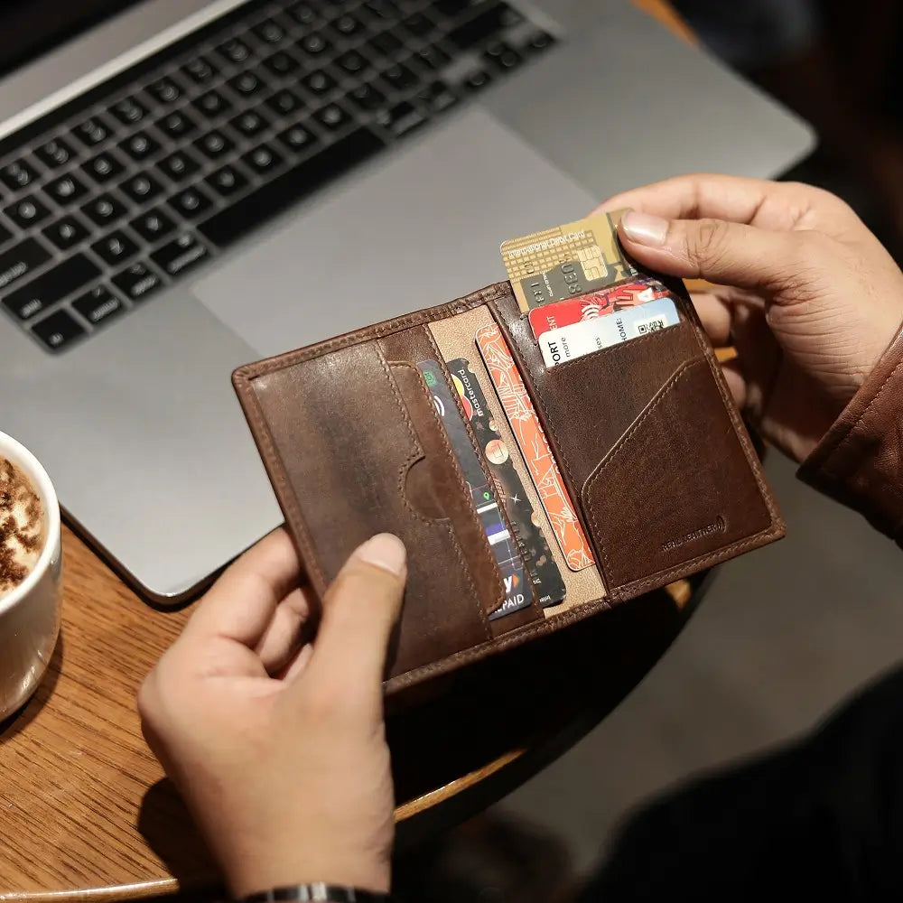 Front view of Tan leather wallet