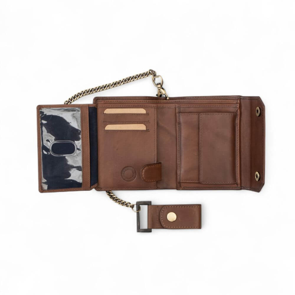 Wallet With Chain Brown - leather biker wallet with detachable chain