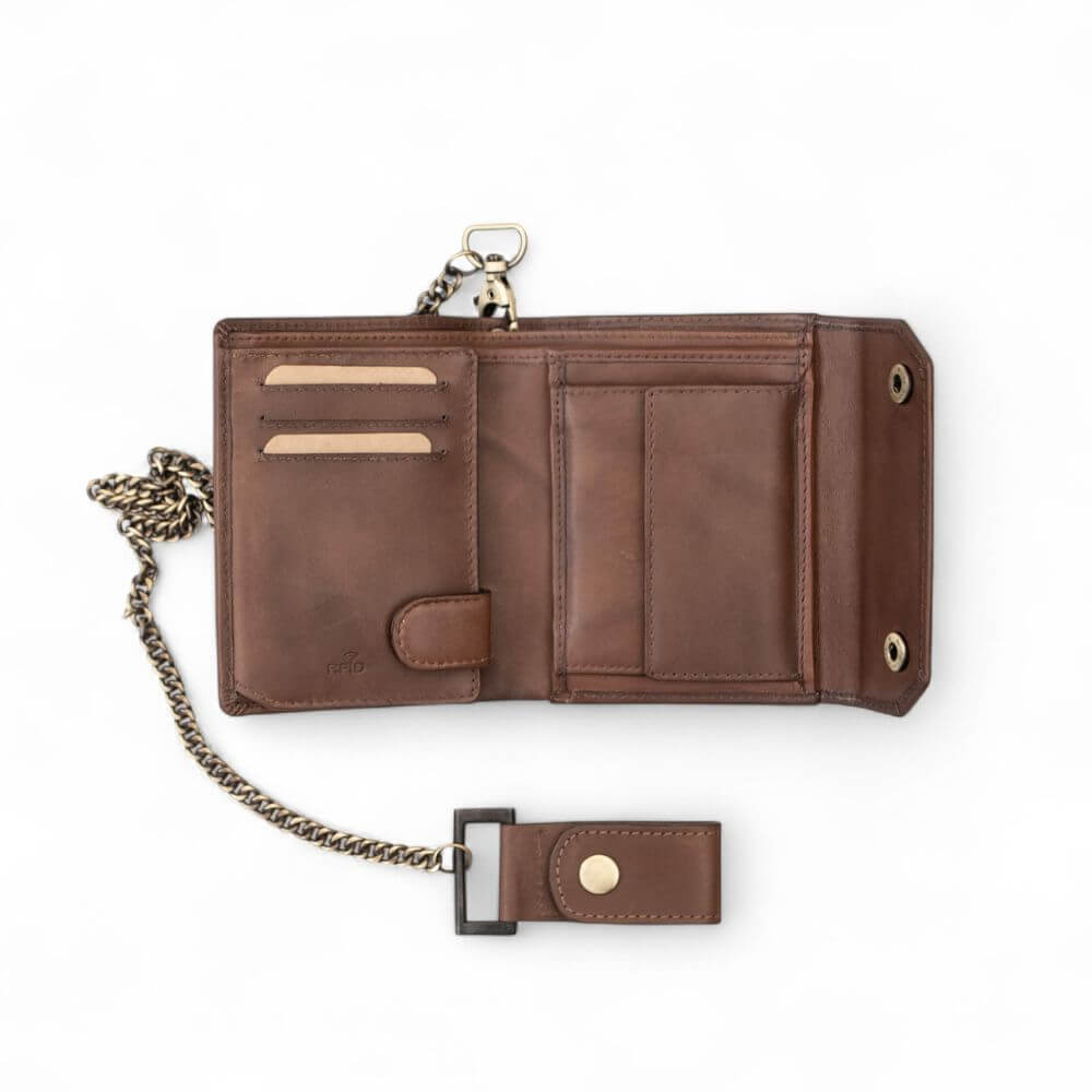 Wallet With Chain Brown - leather biker wallet with detachable chain