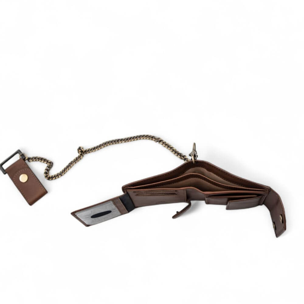 Wallet With Chain Brown - leather biker wallet with detachable chain