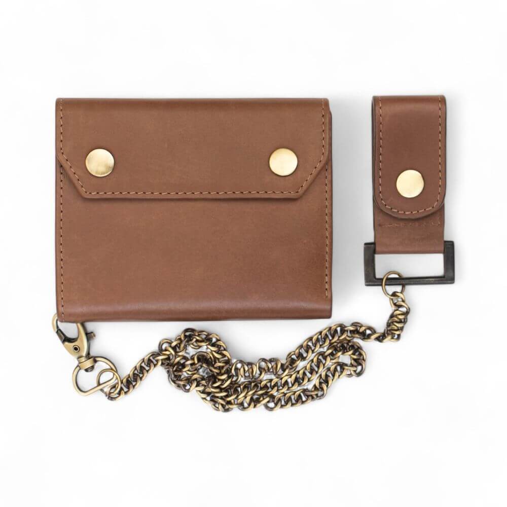 Wallet With Chain Tan - leather biker wallet with detachable chain