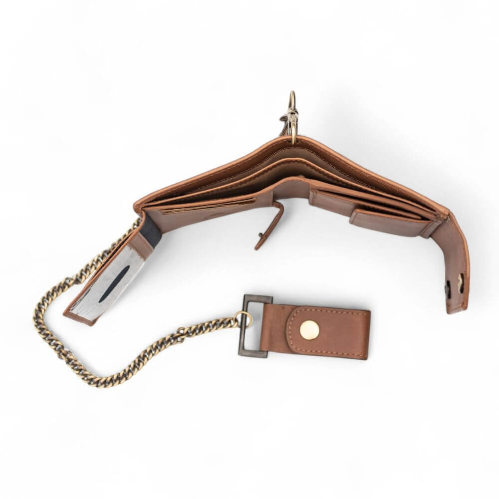 Wallet With Chain Tan - leather biker wallet with detachable chain